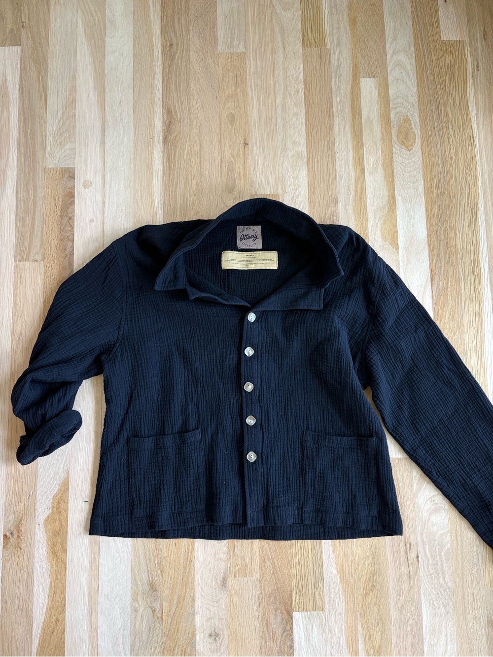 Relaxed Black Button-Front Tunic Top